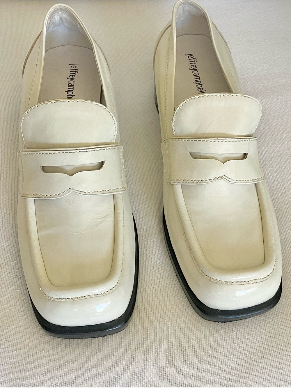 Jeffrey Campbell crinkle patent leather chunky loafers in ivory size 11 HTF - Picture 13 of 13